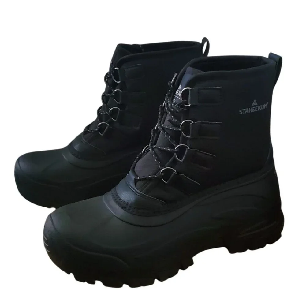 Staheekum Men's 11 Winter Snow Boots Waterproof Insulated Outdoor Faux Fur Black